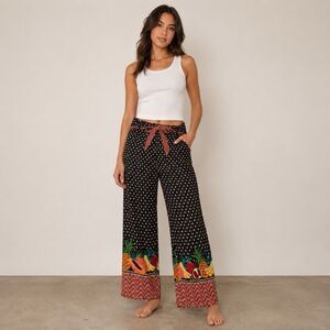 Farm Rio Anthropologie Tucker Paperbag Pants Black Paisley Fruit Summer Medium
